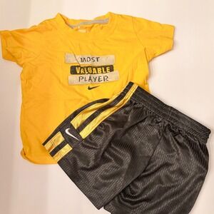 Nike Kids Toddler 18M Toddler Set Yellow MVP T Shirt Black Gold Athletic Shorts